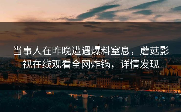 当事人在昨晚遭遇爆料窒息，蘑菇影视在线观看全网炸锅，详情发现